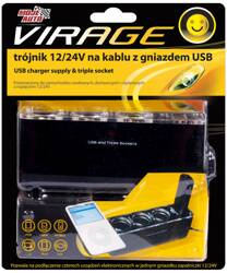 VIRAGE- Trójnik 12/24V na Kablu z Gniazdem Usb